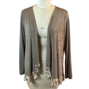 Cardigan Open Front Leopard Print Trim Large